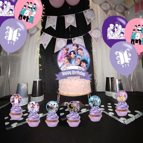OUDINI Bangtan Boys Birthday Backdrop with Balloons and Party Decor