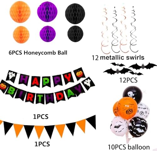 Halloween Birthday Decorations Set with Banners and Balloons