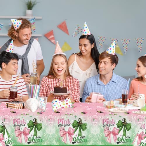 XFongFron Party Decor Tablecloths 3 Pcs Pink Green Bow Design