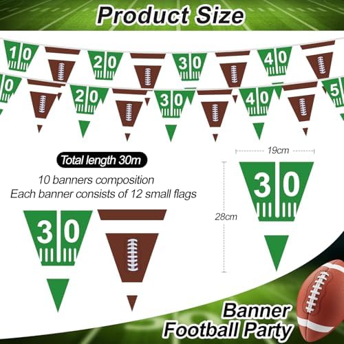 100FT Football Banner with Triangle Flags for Party Decorations