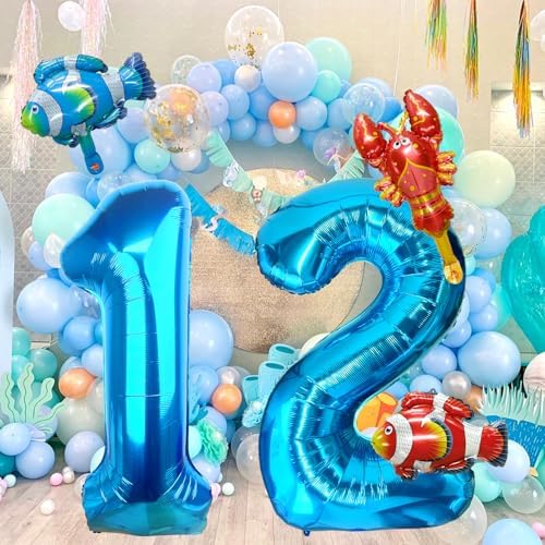 40 Inch Blue Number 1 Balloon with Sea Animal Decor