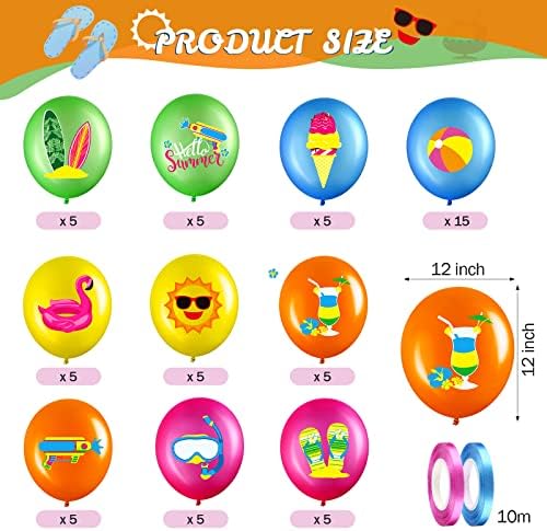 Threan 50 Pcs Summer Party Balloons with Ribbons 12 Inches