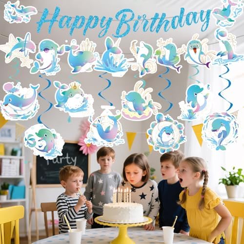 Dolphin Birthday Decorations 10PCS Banners with Swirls