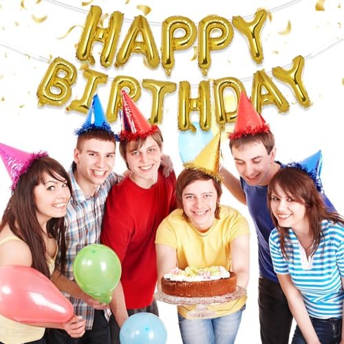 Gold Happy Birthday Banner 16 Inch Reusable Inflatable Decor
