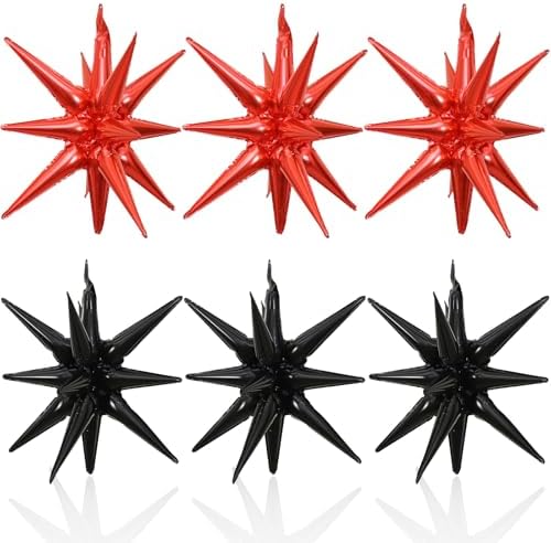 6PCS Black Red Star Balloons for Party Decor