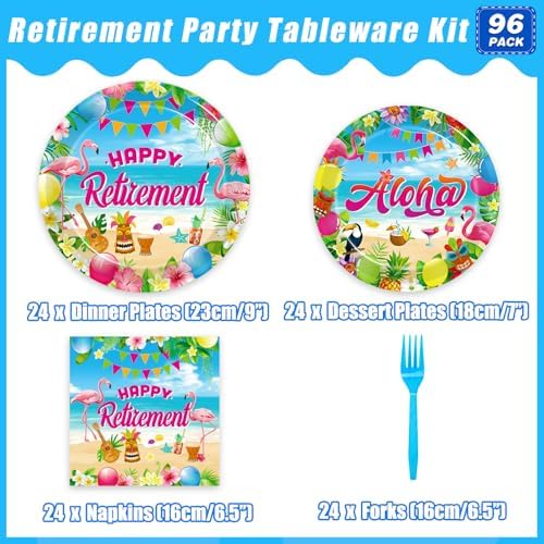 96 Pcs Hawaiian Aloha Retirement Party Plates Set