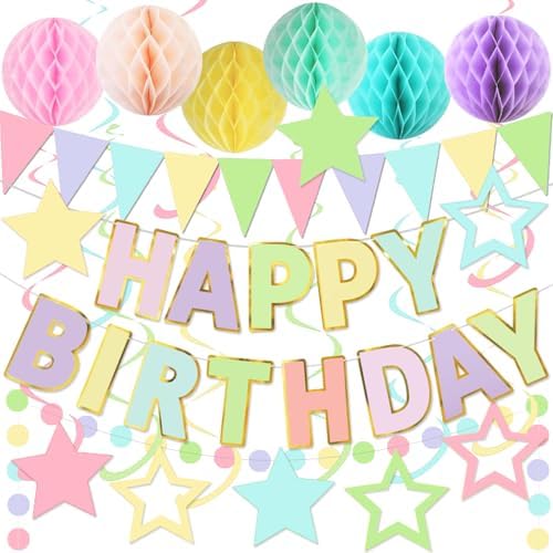 Macaron Birthday Decorations Set - Banners Garland Balls and Streamers