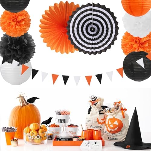 Burgleda Orange Black White Party Decorations Kit 20PCS