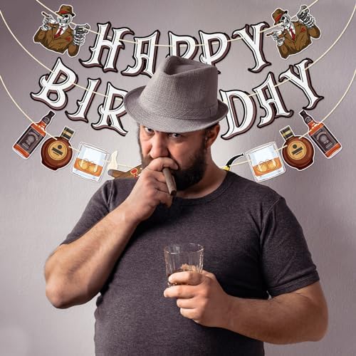 Qttier Whiskey Birthday Banner 30th 40th 50th