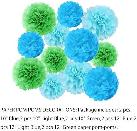 Aimto 12pcs Blue Light Blue Green Paper Pom Poms Decorations