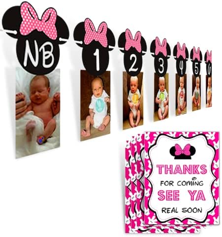 Minnie Mouse 12 Months Photo Banner with Mickey Party Signs