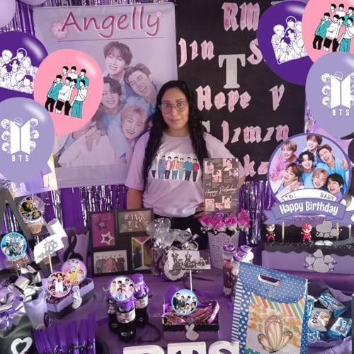 OUDINI Bangtan Boys Birthday Backdrop with Balloons and Party Decor