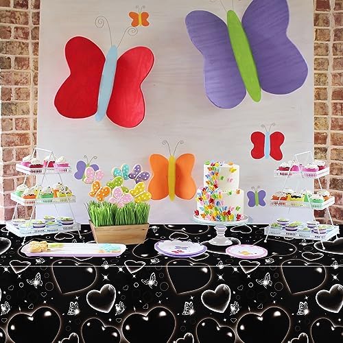 PHOGARY Black Heart Table Cloth 3 Pack 51x87 Inches