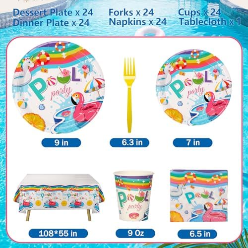 Atonofun Pool Birthday Party Tableware Set 24Pcs Blue