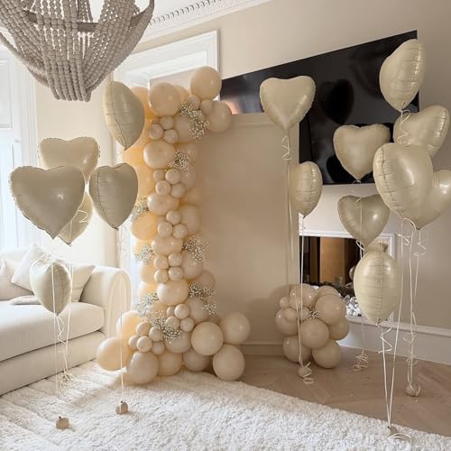 GRESATEK 10Pc Cream White Heart Balloons 18Inch