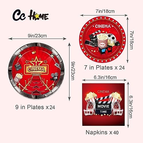 Movie Night Themed 24-Person Paper Plates Napkins Set