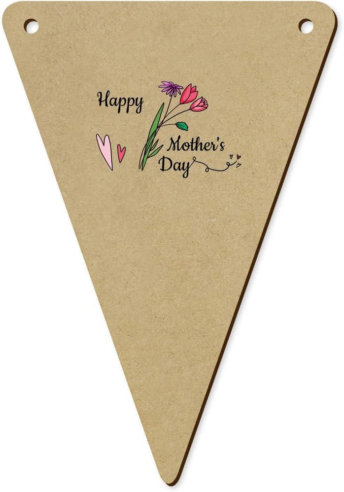 5 x 140mm Happy Mothers Day Flowers Wooden Bunting Flags