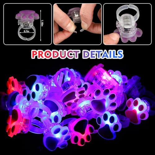 TUWUNA Paw Print LED Light Up Rings 24 Pcs Party Favors
