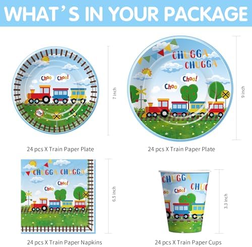 Suhelki Train Birthday Party Supplies Set for 24 Guests