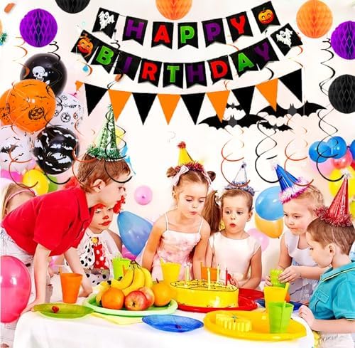 Halloween Birthday Decorations Set with Banners and Balloons