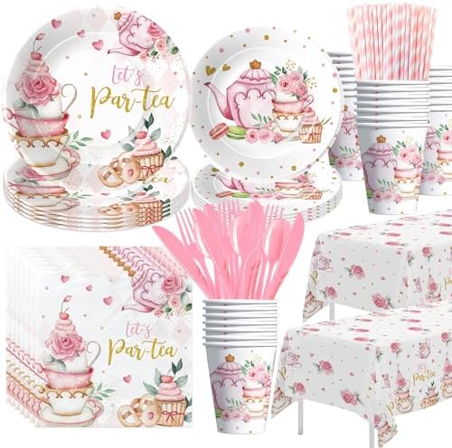 HIPVVILD Tea Party Tableware Set - Floral Garden Theme 24 Pieces