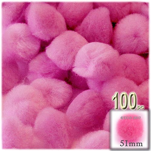 The Crafts Outlet 100-Piece Hot Pink Pom Poms Acrylic 51mm Round