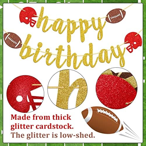 Happy Birthday Football Banner with Gold Glitter