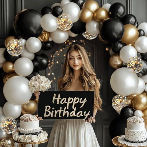 Black Gold White Balloons Arch Kit for Parties