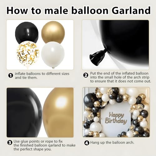 Black Gold White Balloons Arch Kit for Parties