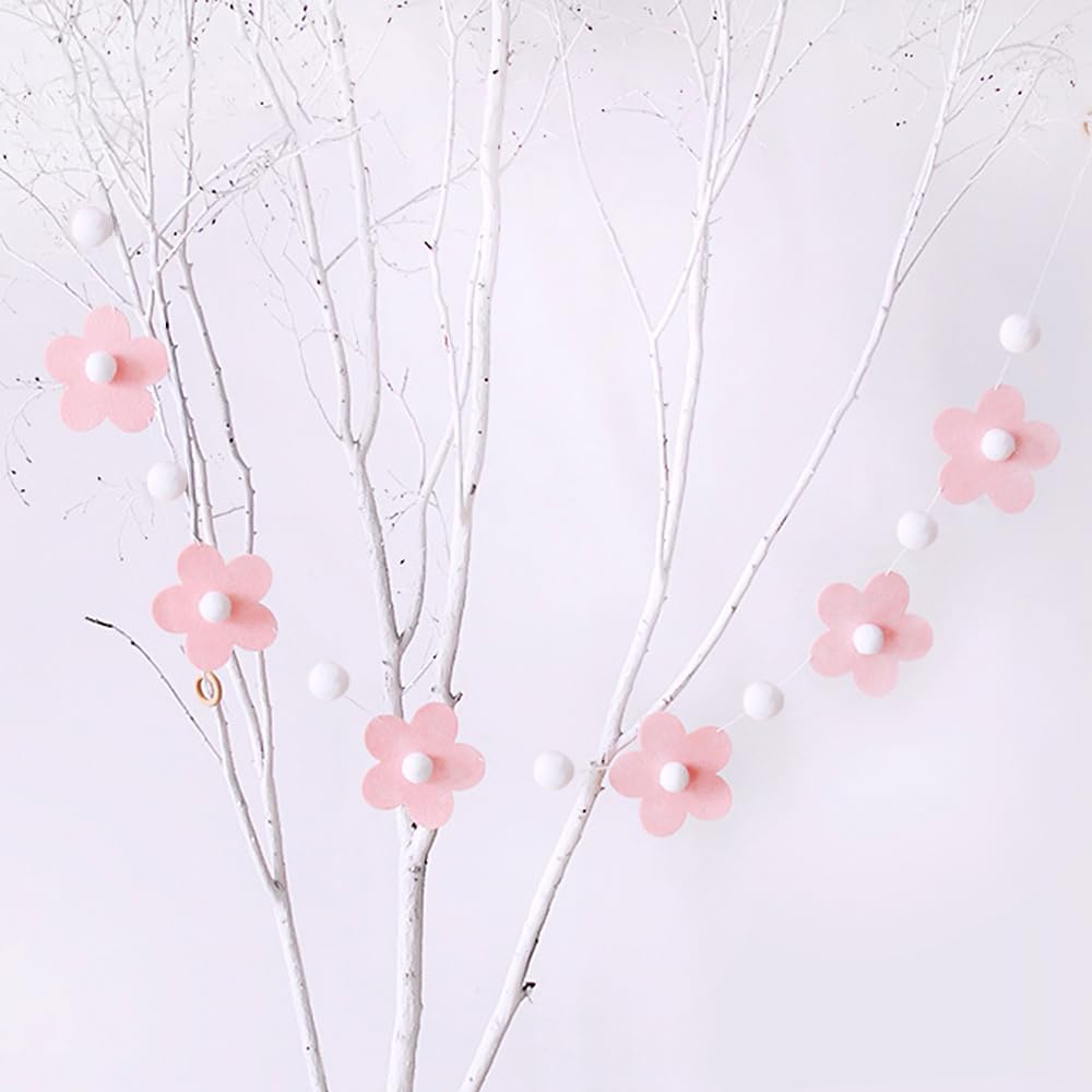 2 Pcs Felt Garland White Pink Flower Decor Banners