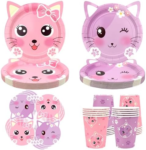 Cat Birthday Party Supplies Set 20 Piece Tableware for Kids