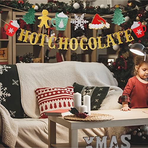 Glitter Christmas Hot Chocolate Banner for Holiday Decorations