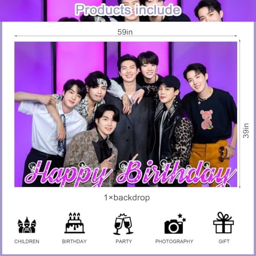 OUDINI Bangtan Boys Birthday Backdrop with Balloons and Party Decor