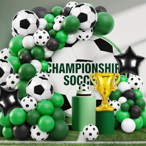 Soccer Party Decor Kit 113Pcs Green White Black Balloons