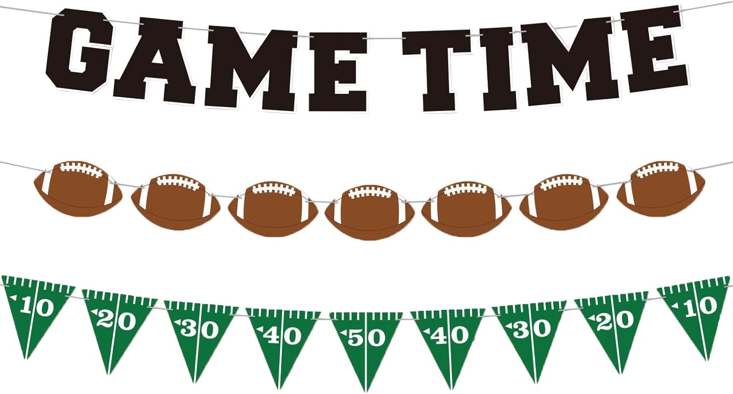 Game Time Football Banner 3Pcs Pre Strung Garland Bunting