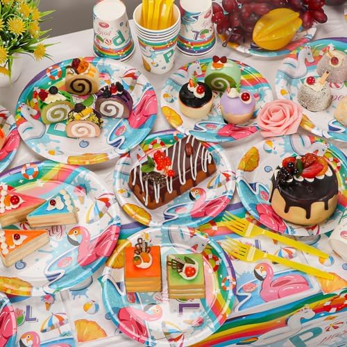 Atonofun Pool Birthday Party Tableware Set 24Pcs Blue