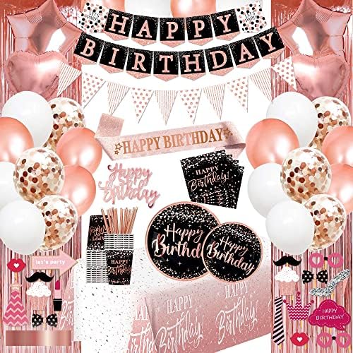 Rose Gold Birthday Decorations for Women - 170pcs