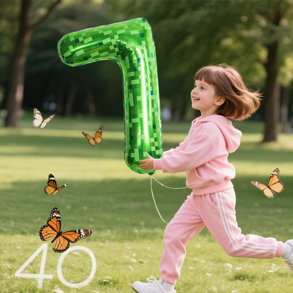40 Inch Green Pixel Number 7 Foil Balloon Set 5Pcs
