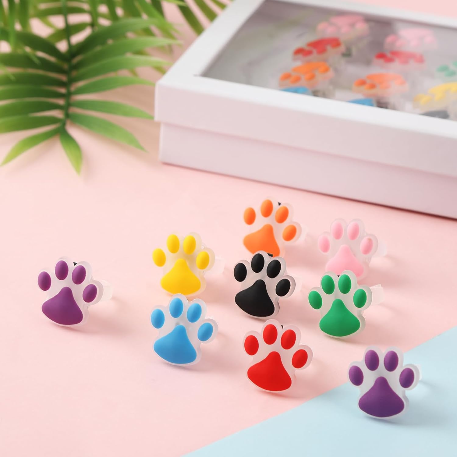 TUWUNA Paw Print LED Light Up Rings 24 Pcs Party Favors