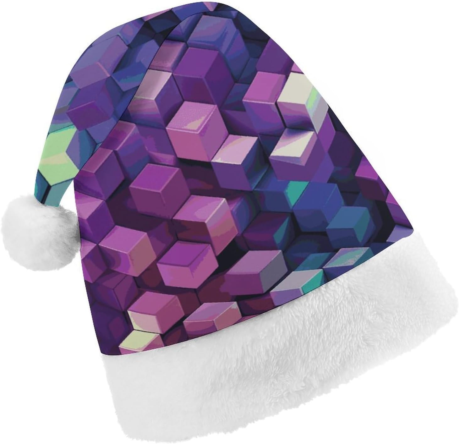 Purple Christmas Hat Abstract Color Cubes Novelty Headwear