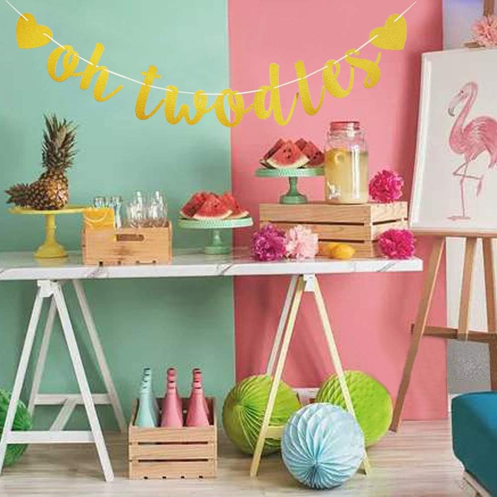 Oh Twodles Gold Hearts Banner for 2nd Birthday