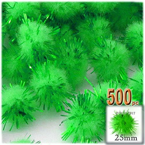 The Crafts Outlet Chenille Sparkly Pom Poms Emerald Green 10-inch 500-pc