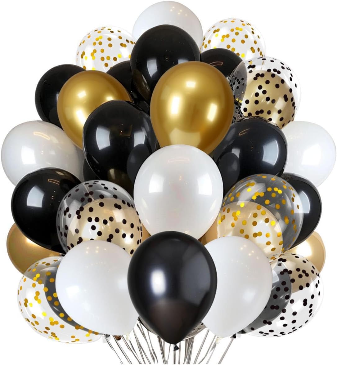 300 Pcs Black White Gold Confetti Balloons Set