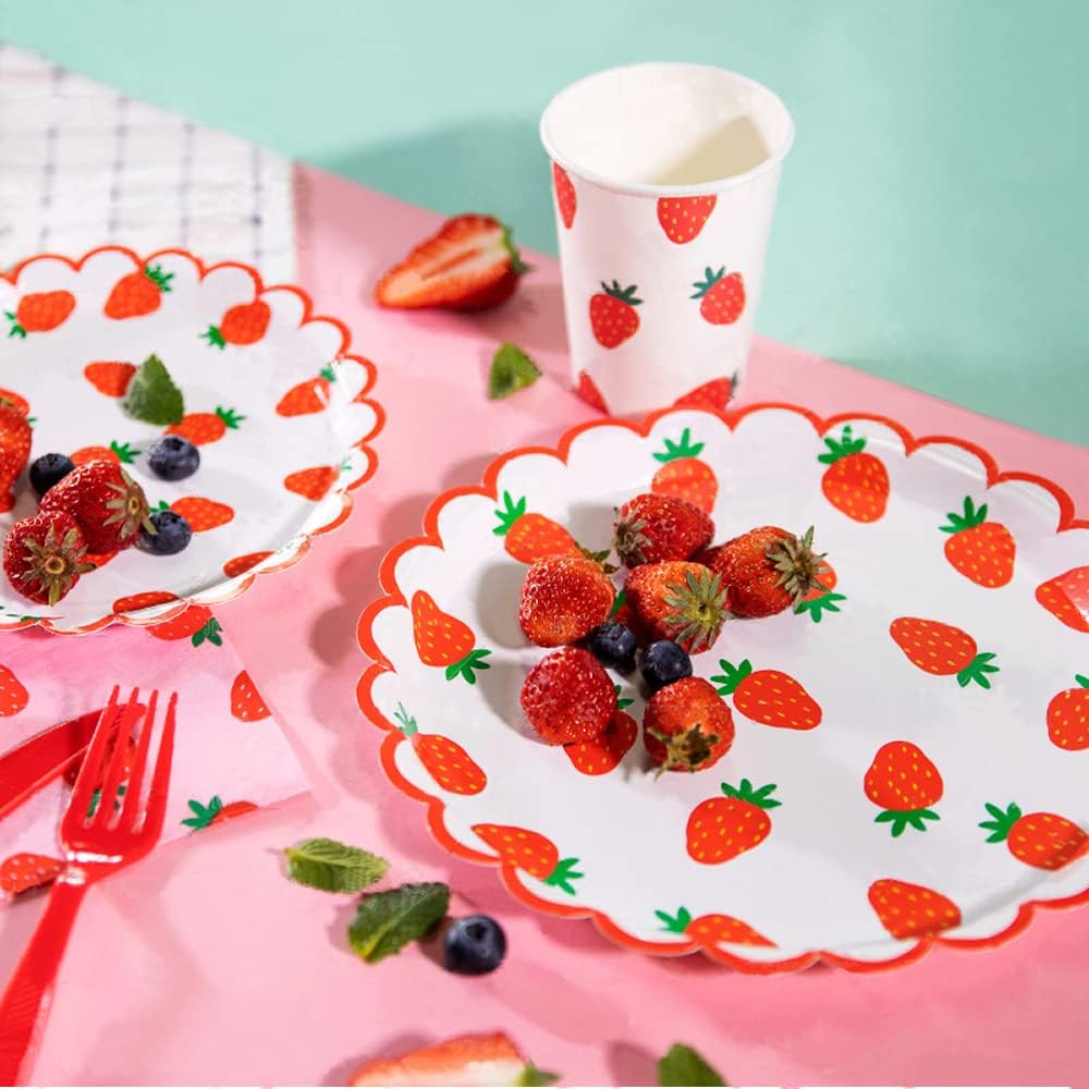 64 Piece Strawberry Themed Party Cutlery Set - Red for 16 Guests