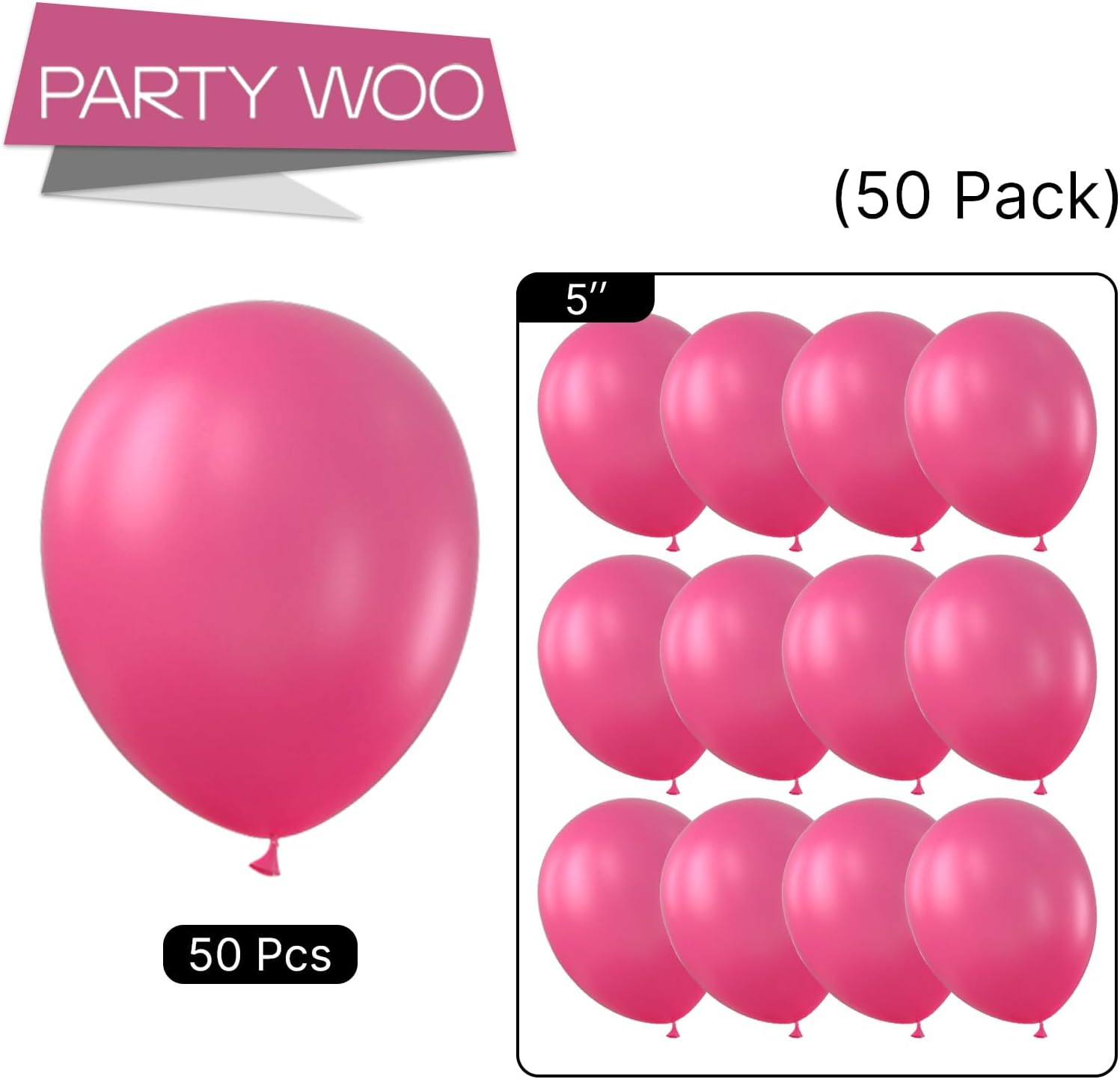 PartyWoo 50pcs 5 Inch Pink Latex Balloons for Decorations