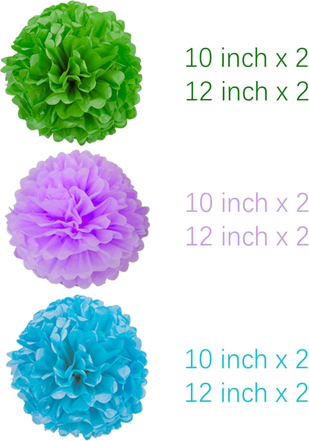 Blue Green Purple Tissue Pom Poms DIY Decor Kit