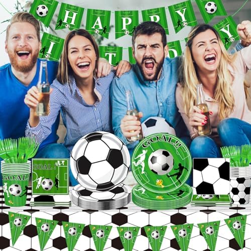 Bolake Soccer Party Plates Tableware Set for 24 Guests