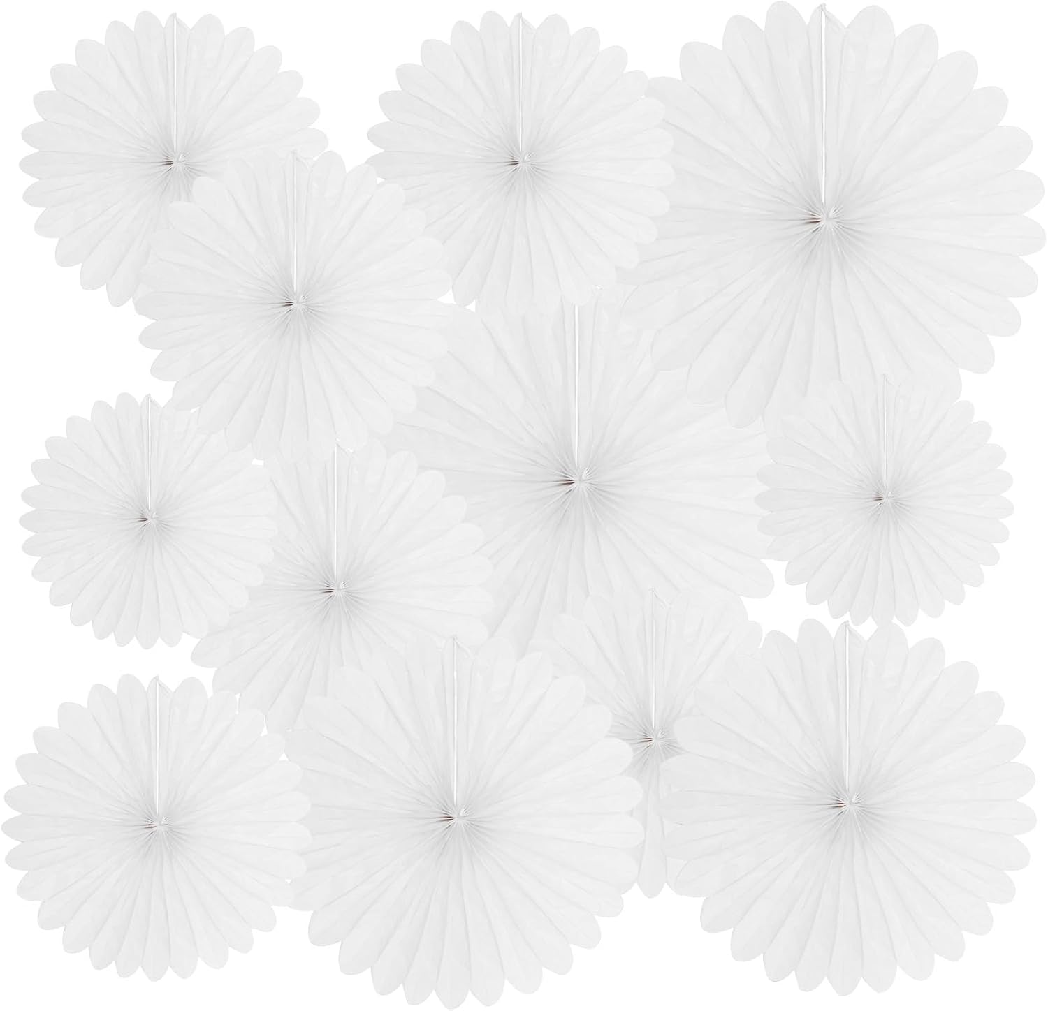 20 Pcs White Hanging Paper Fans for Events Decor