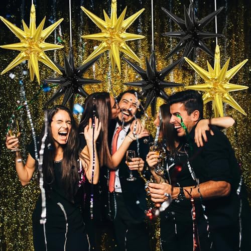 6PCS Black Gold Star Balloons for Party Decorations