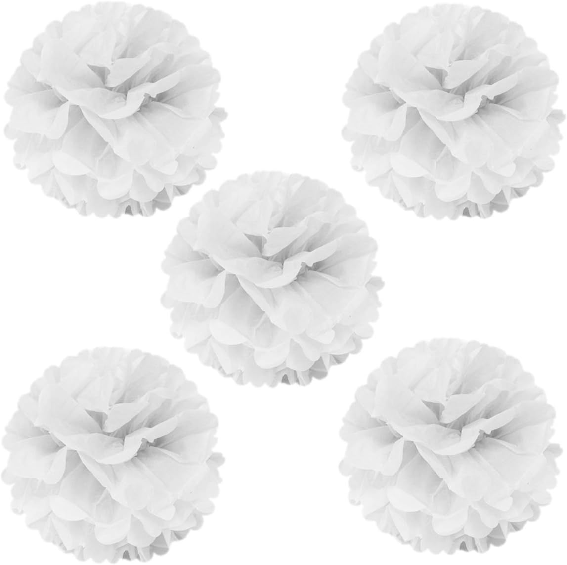 Allydrew 8 Inch Set of 5 White Tissue Pom Poms